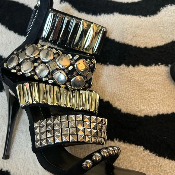 Giuseppe Zanotti Silver and Black Stiletto Sandals - Picture 10 of 10